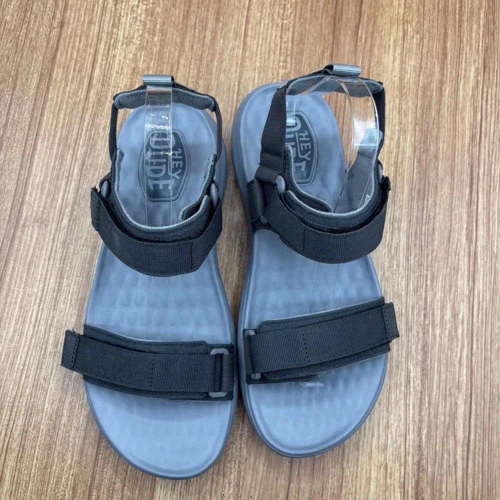 Hey Dude Carson Sandal Sport Mode Black Grey Men Size 9 Adjustable Strappy 40712